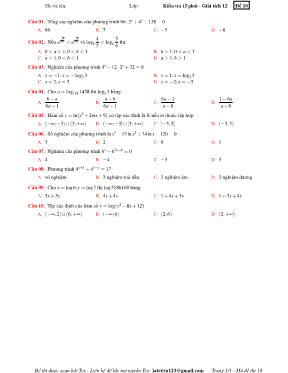 Kiểm tra 15 phút - Giải tích 12 - Đề 10